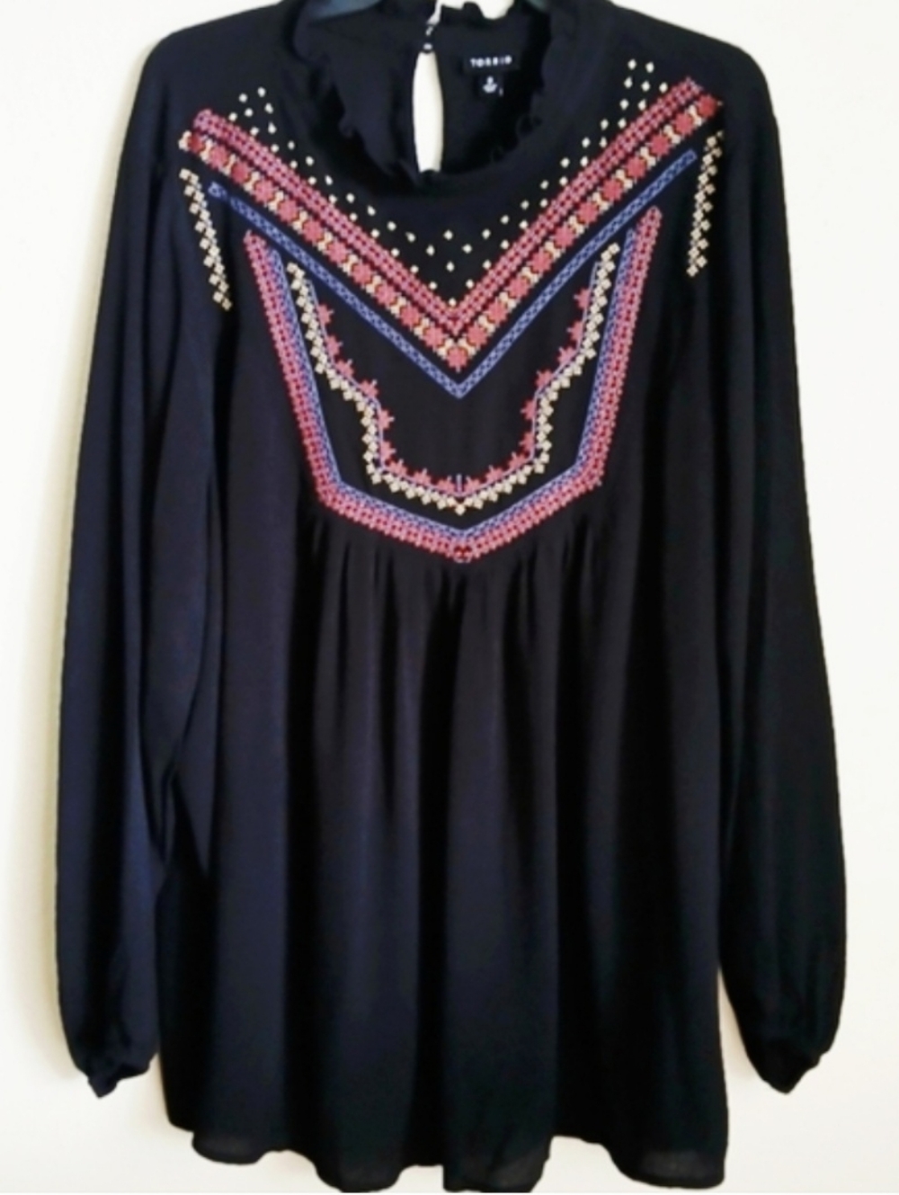 Torrid Embroiderd Black Multi Crinkle Gauze Relaxed Long Sleeve Top Size 3XL